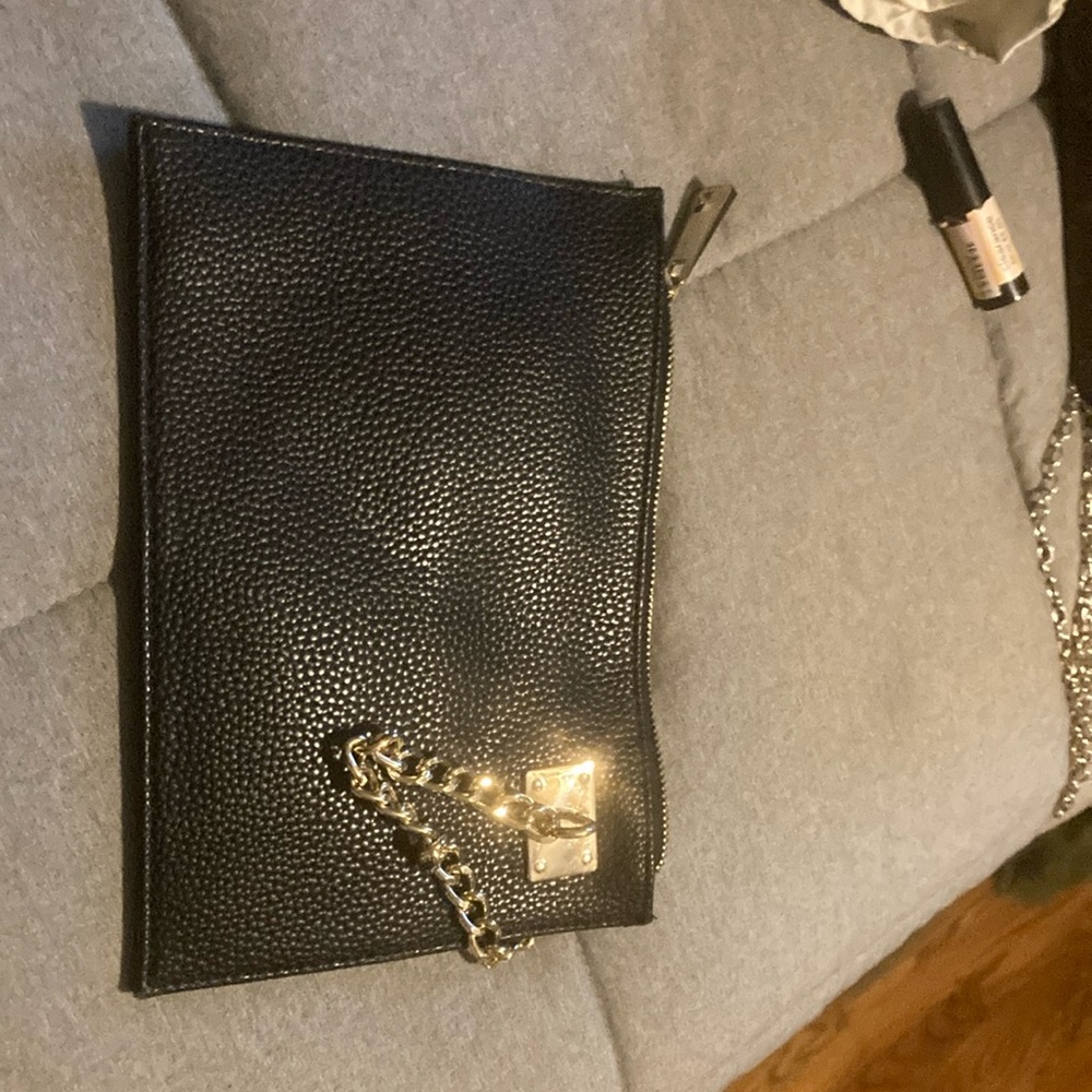 Sondra Roberts Black Clutch with Gold Chain Accent